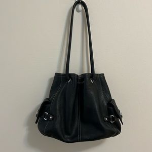 Luce genuine leather purse shoulder hand bag medium black bucket cinch style